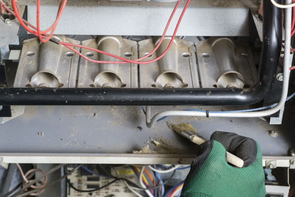 Cleaning inside a gas furnace unit