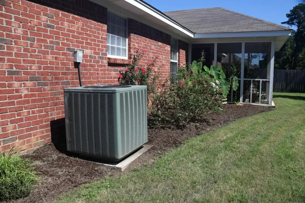 Air conditioning unit beside house