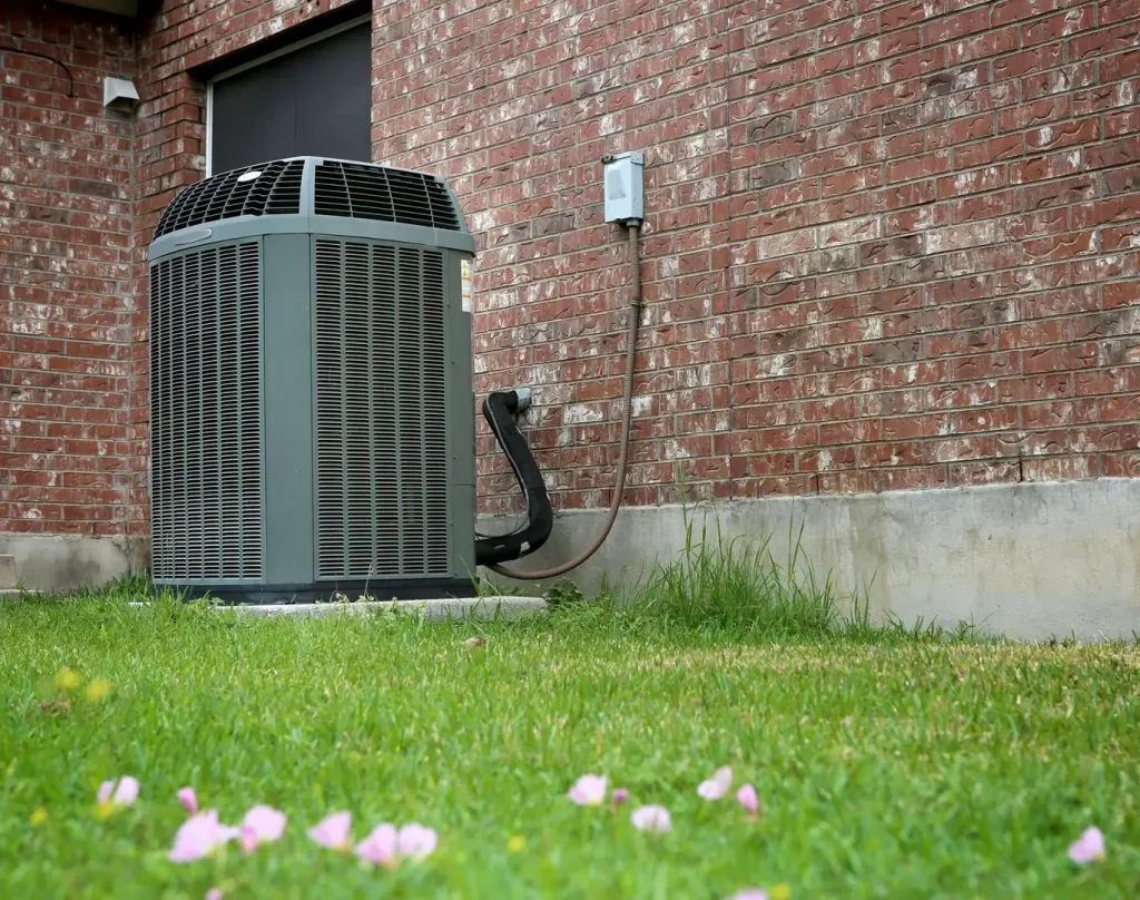 Air conditioning unit near brick wall