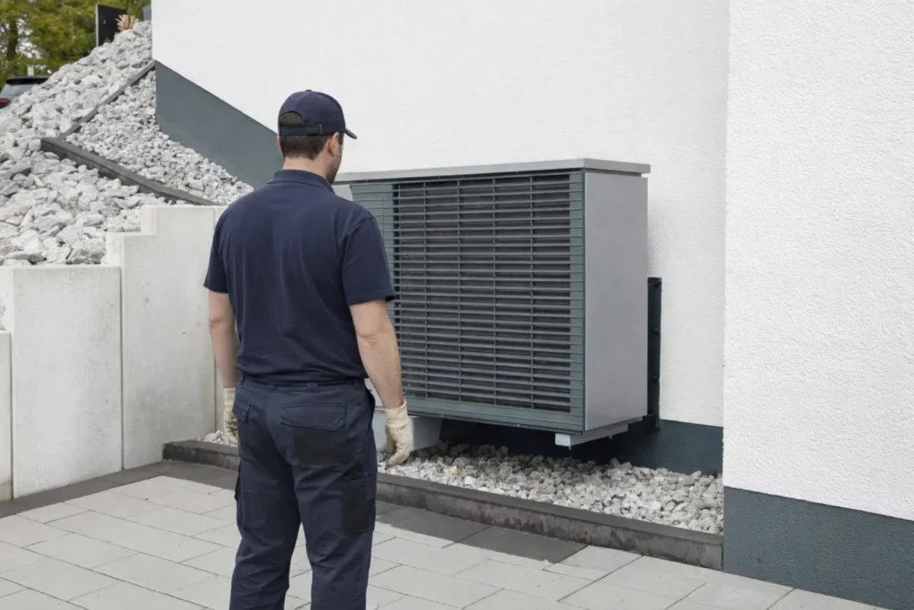 Technician servicing a furnace unit.