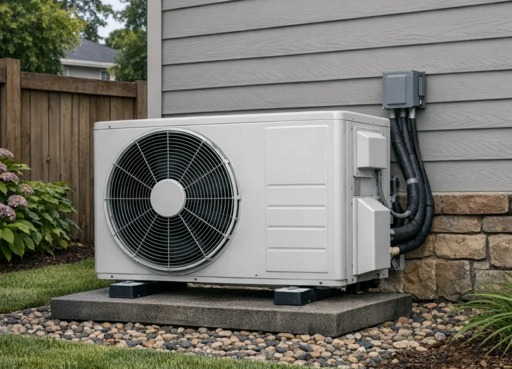 Air conditioning unit outside a house