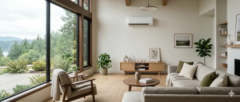 Modern living room with large windows